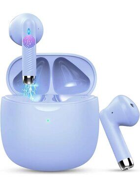 Wireless Purple Noise Cancelling Mic Stereo Bass Waterproof Bluetooth 5.4 Earbud